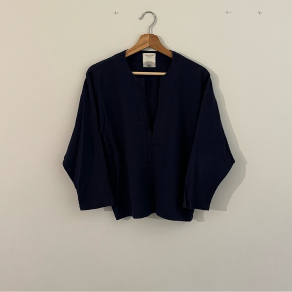SUNJA LINK NAVY COTTON GAUZE TOP - Picture 3 of 5